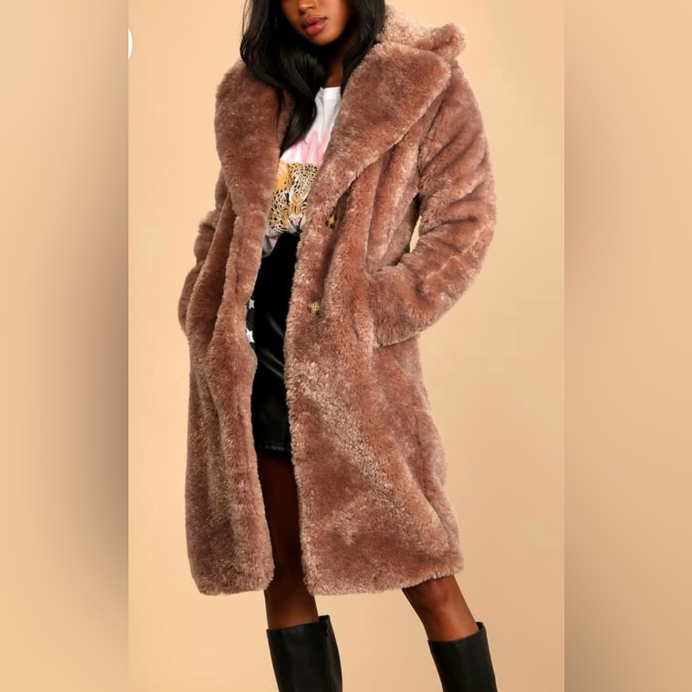 Lulus Stepping Out in Style Taupe Faux Fur Long Coat
